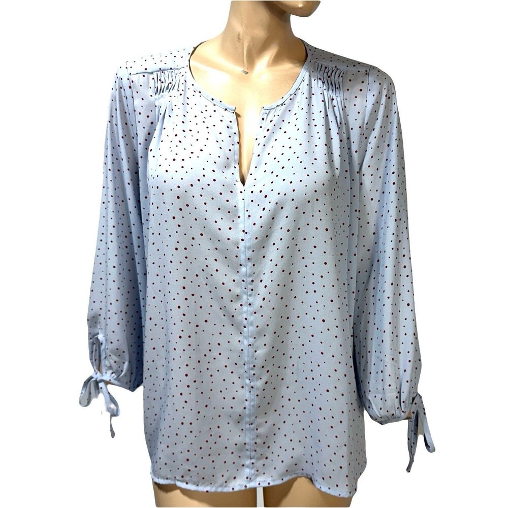 Collective Concepts Womens Blue Red Polka Dot Blouse Split Neck Popover Size XL